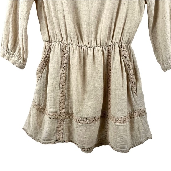 ANINE BING Neutral Linen Cotton Eyelet Lace Trim Dress - Picture 7 of 11
